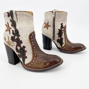 Old Gringo Galena Route 66 Women’s 6.5 Brown Cream Cactus Ankle Cowgirl Boots